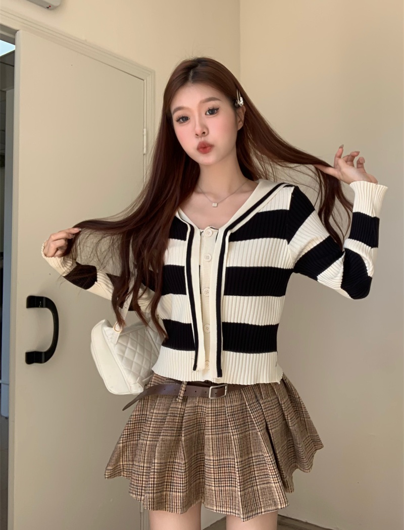 Navy collar autumn and winter sweater pullover tops for women