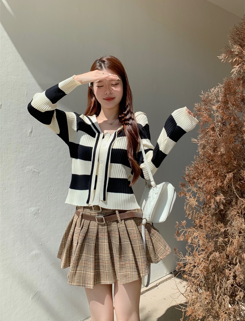 Navy collar autumn and winter sweater pullover tops for women