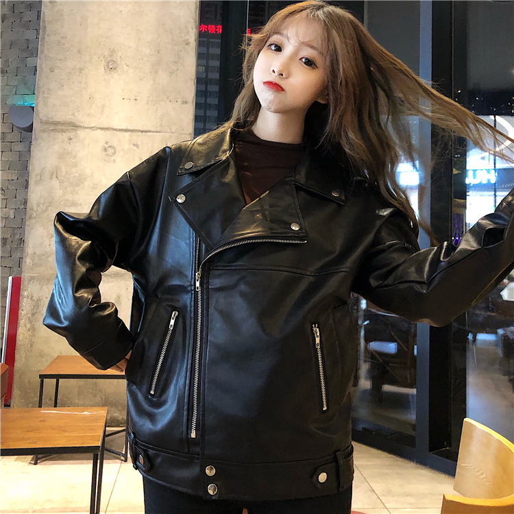 Loose all-match lapel cardigan student Korean style PU jacket