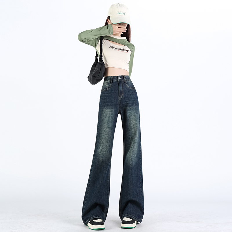 Loose jeans American style wide leg pants for women