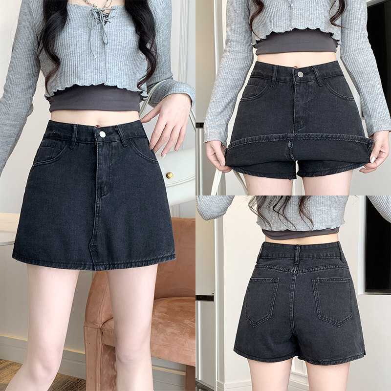 Classic spicegirl denim culottes black-gray simple shorts