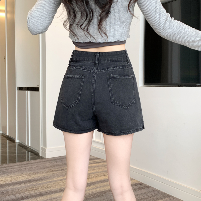 Classic spicegirl denim culottes black-gray simple shorts