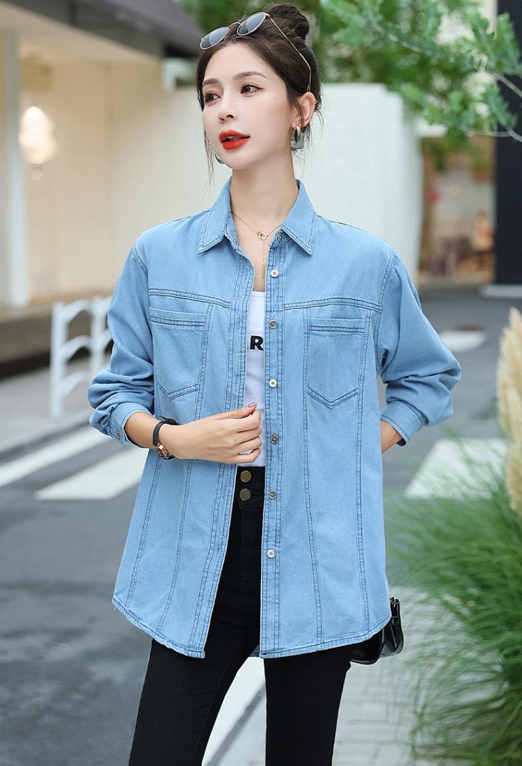Washed denim spring and autumn niche loose shirt for women