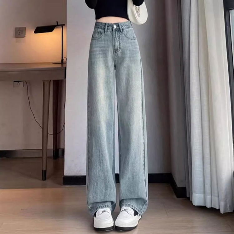 Straight spring and summer wide leg pants slim light color jeans