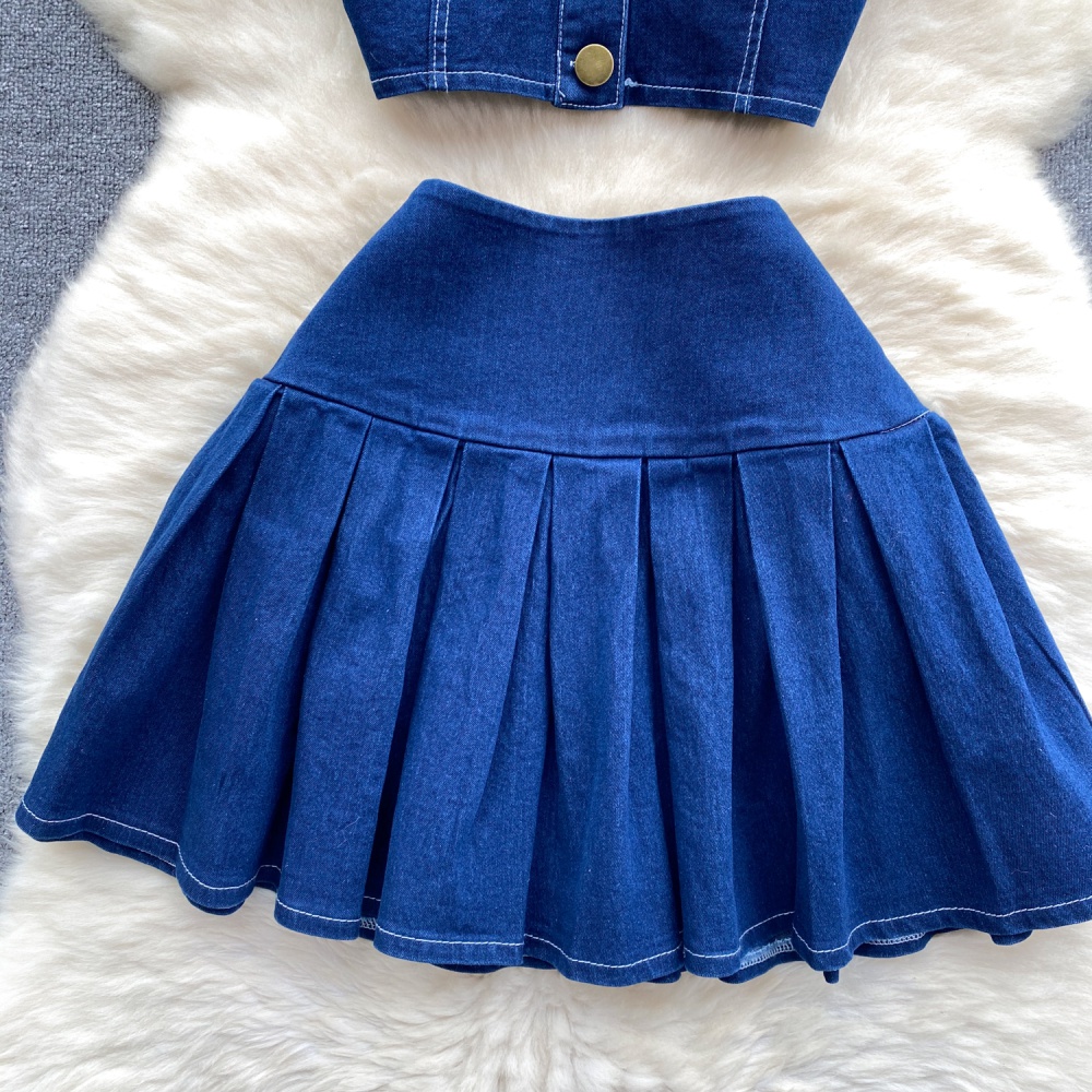 Spicegirl sling all-match vest retro mini skirt 2pcs set