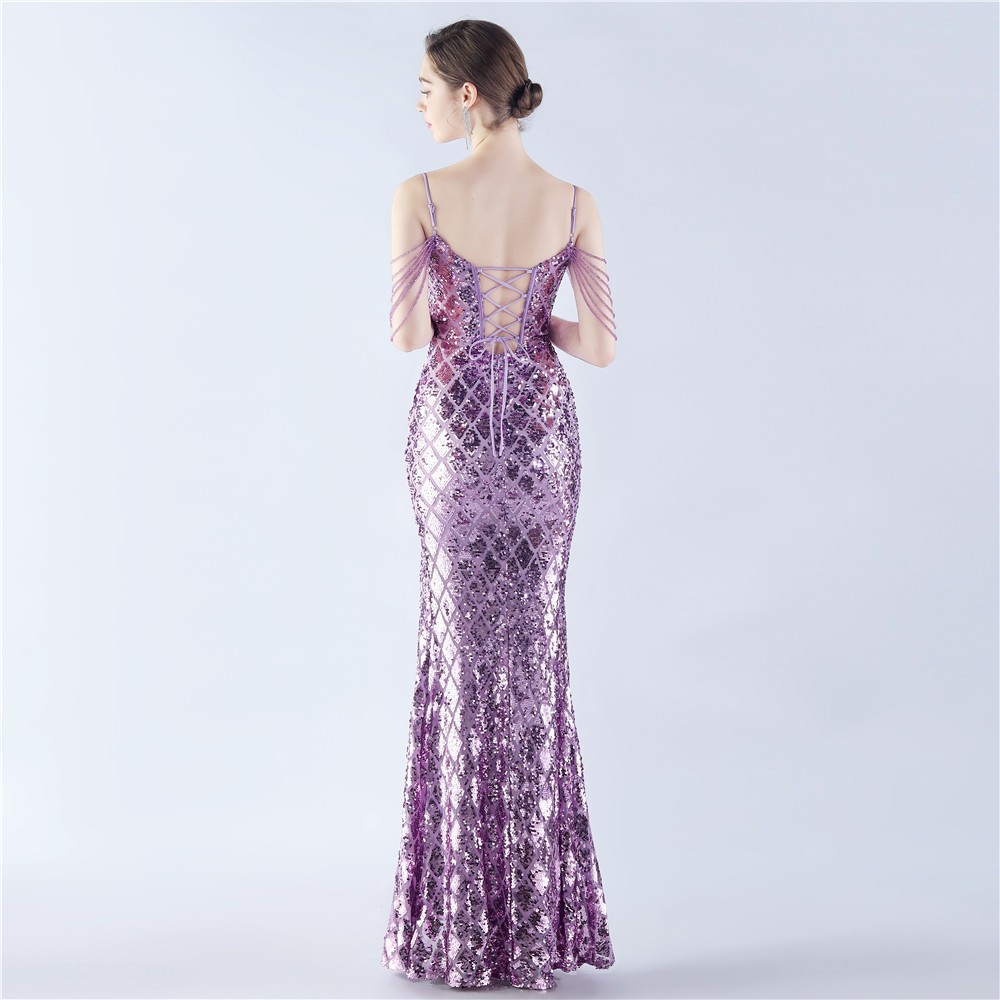 Pinched waist binding evening dress sequins symphony dress