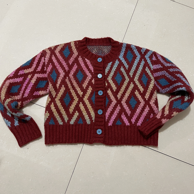 Spring plaid coat Korean style knitted sweater