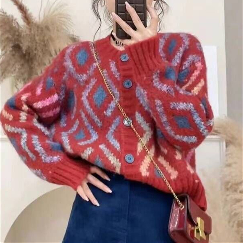 Spring plaid coat Korean style knitted sweater