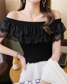 Sexy clavicle lace tops ice silk slim sweater for women