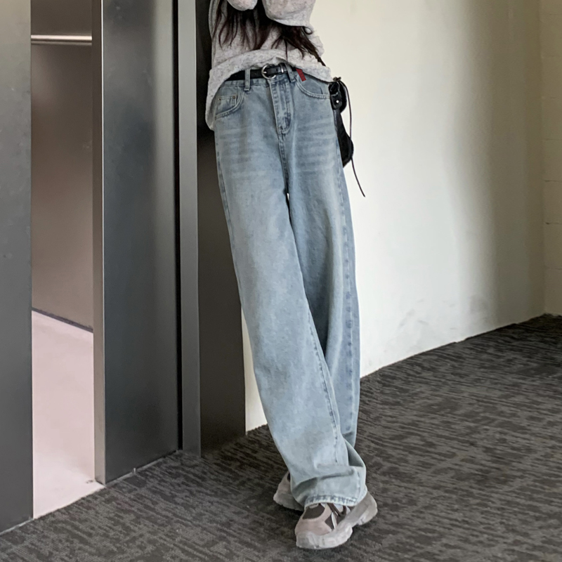 Washed wide leg pants jeans for women