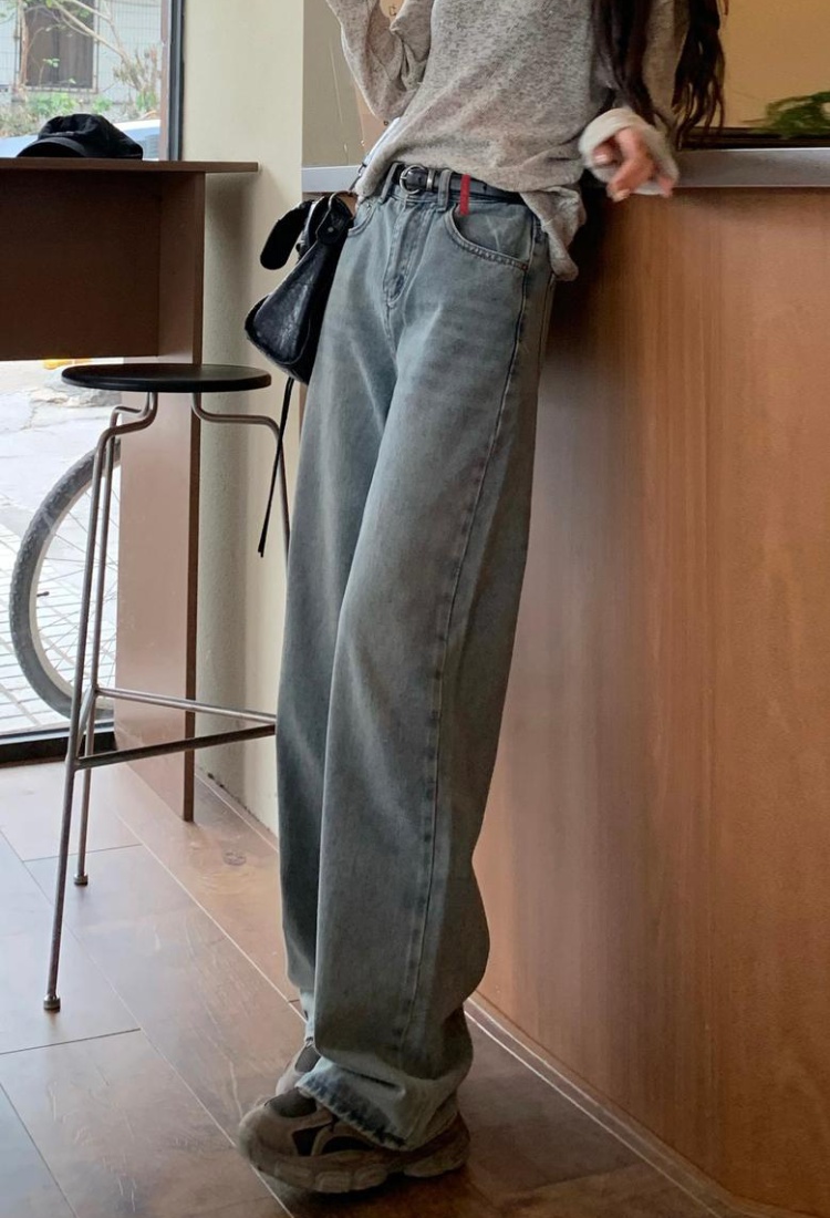 Washed wide leg pants jeans for women