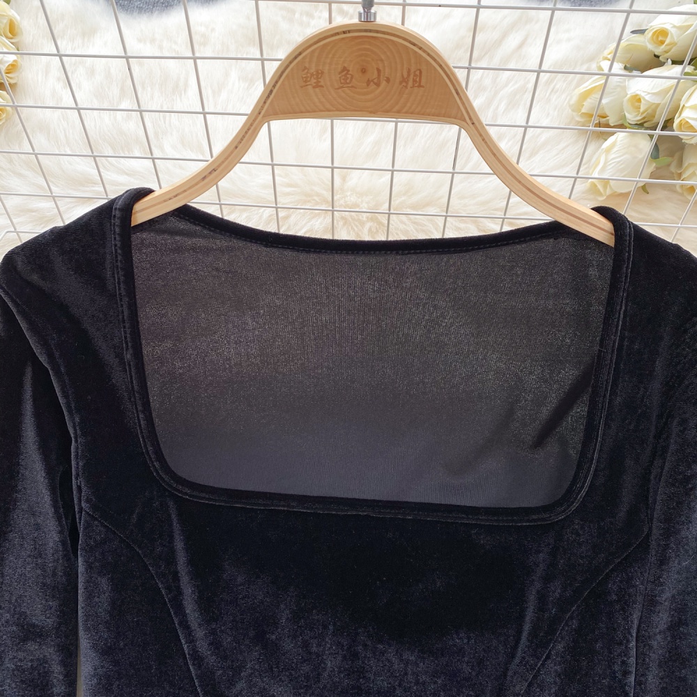 Short velvet tops plush slim bottoming shirt for women