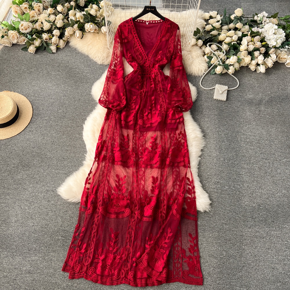 Spring vacation long dress lace sexy dress for women