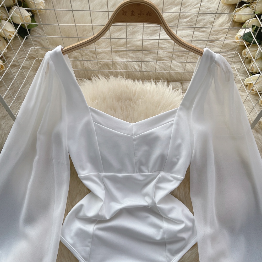 Fashion leotard lantern sleeve bottoming shirt for women