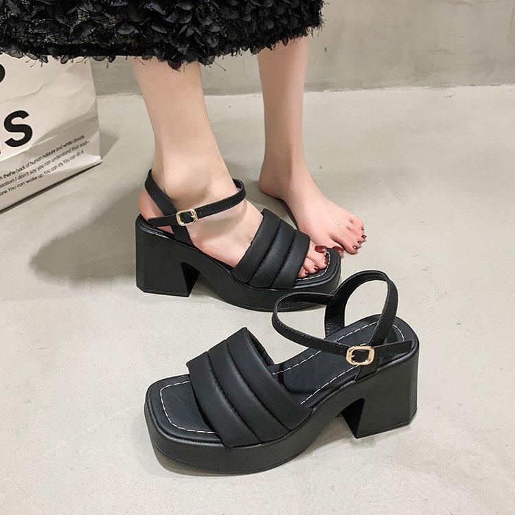 Square head thick shoes summer high-heeled sandals for women