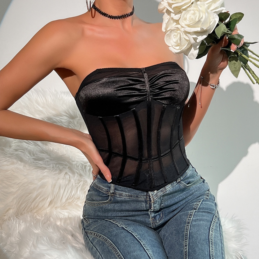 Splice European style corset gauze diamond tops for women