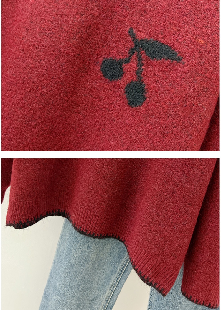 Lazy cherry loose pullover all-match wool sweet sweater for women
