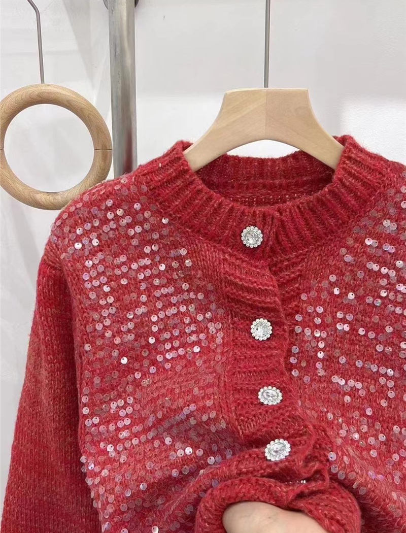 Knitted short spring tops chanelstyle sequins cardigan