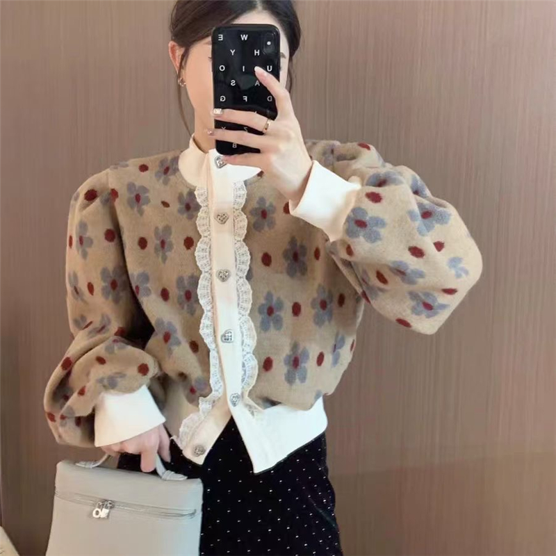 Korean style knitted cardigan splice spring tops