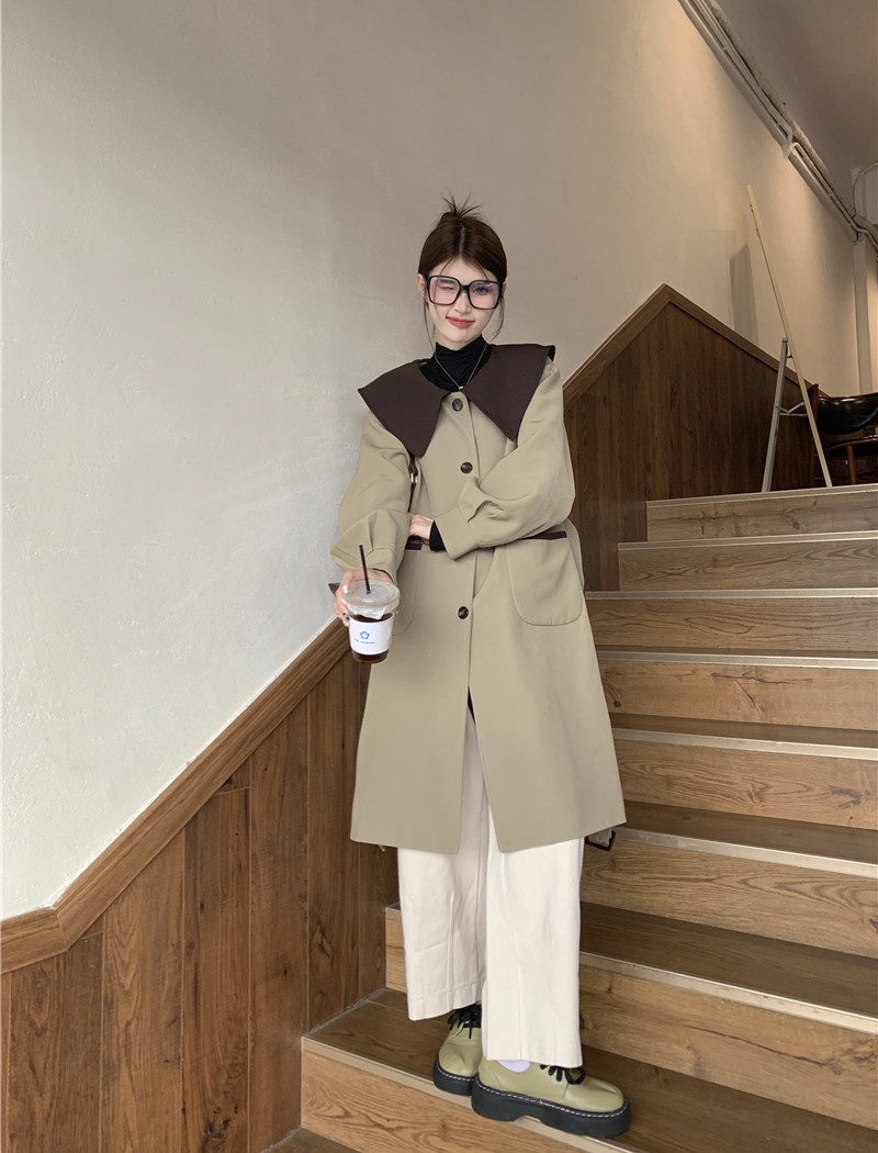 Doll collar British style spring temperament long coat