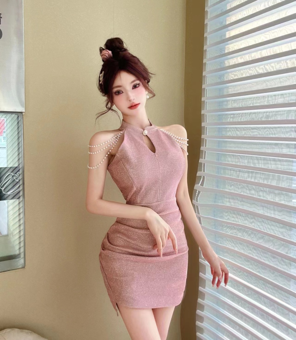 Slim strapless cheongsam sexy pinched waist dress