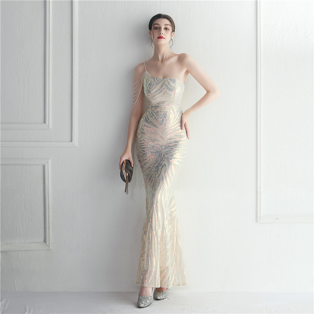 Long sling sequins evening dress mermaid banquet dress
