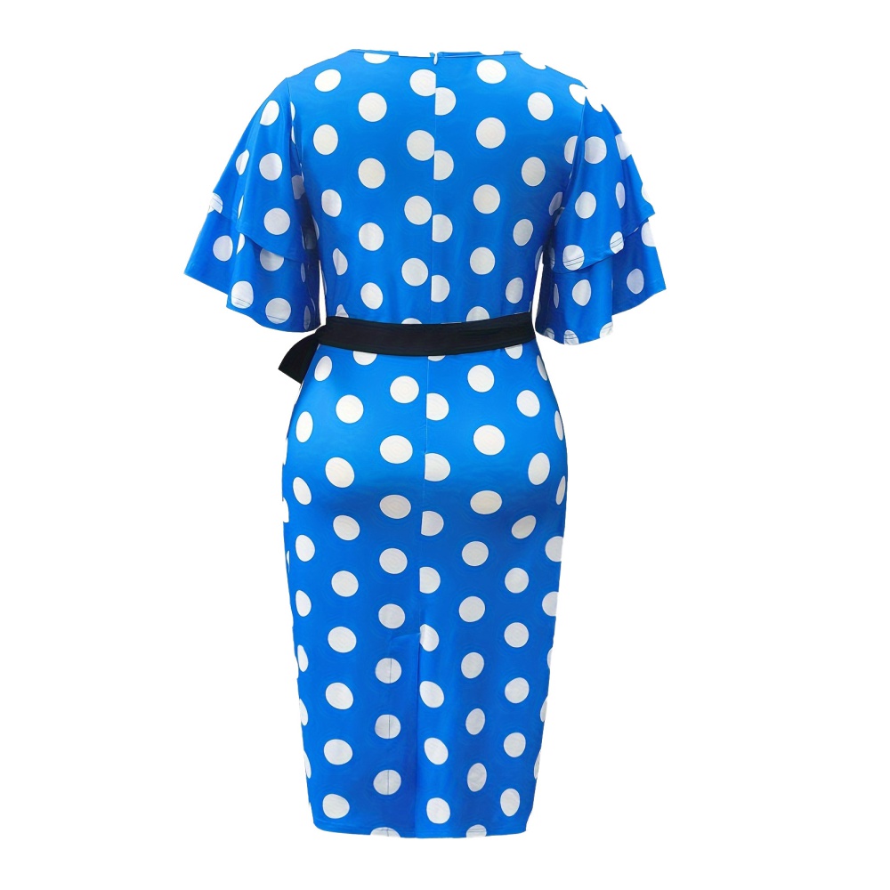 Round neck polka dot bandage retro dress for women