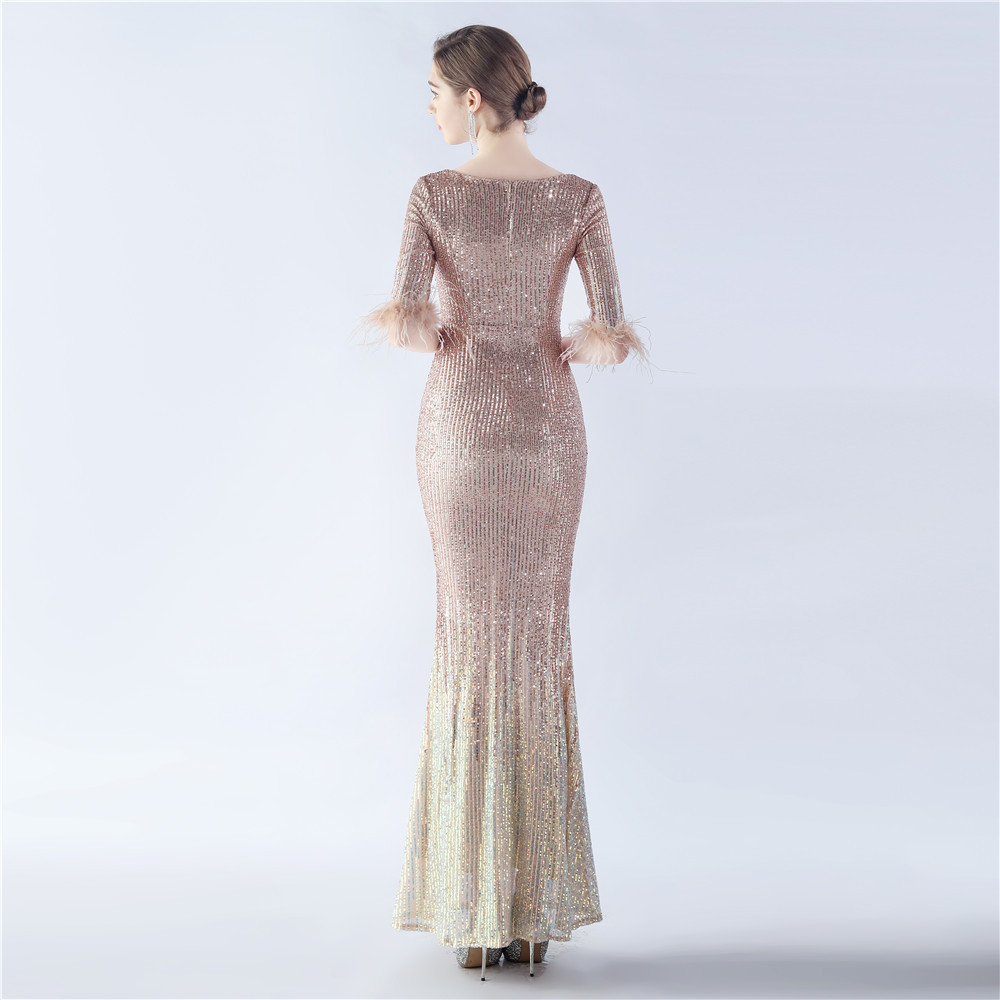 Sequins gradient short sleeve evening dress