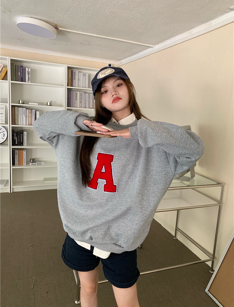 Embroidery thick loose plus velvet large letters hoodie
