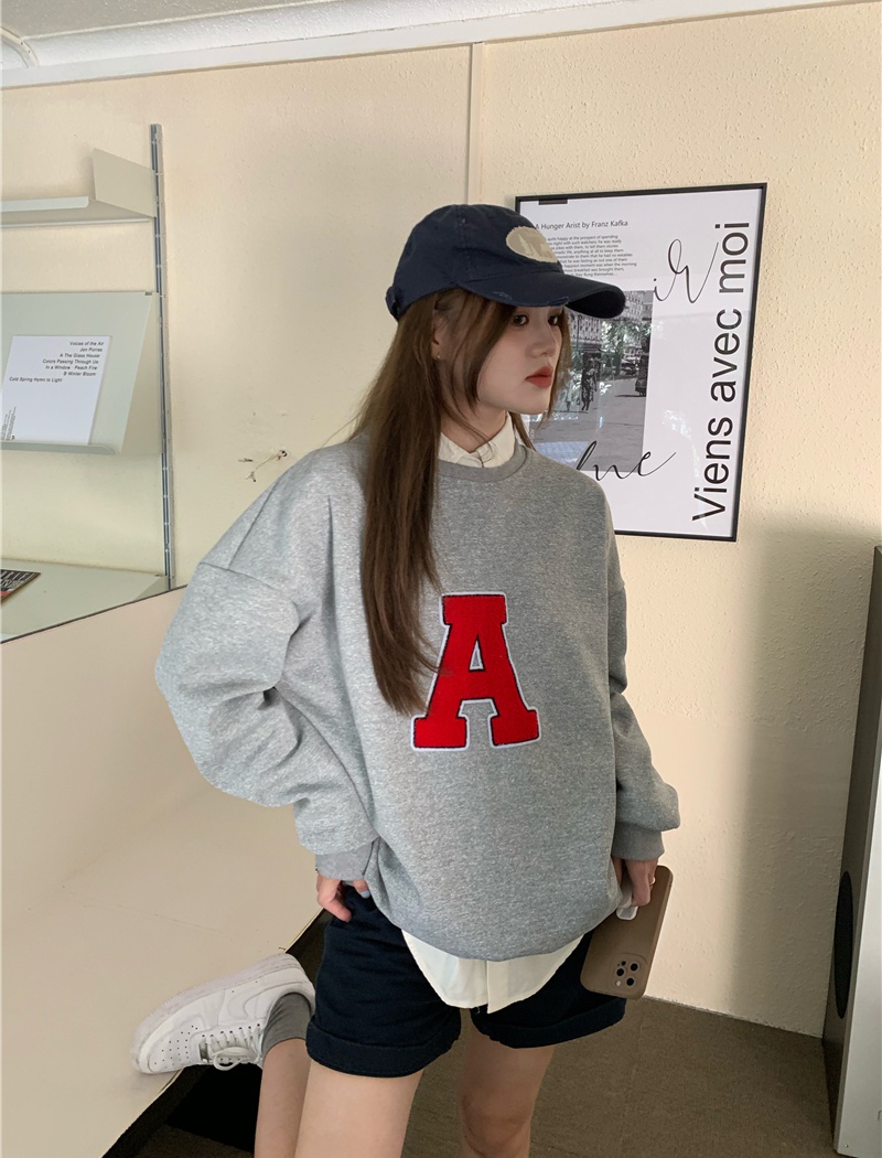 Embroidery thick loose plus velvet large letters hoodie