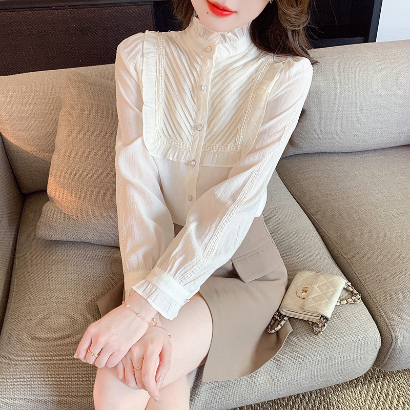 Apricot fungus shirt lace tops for women