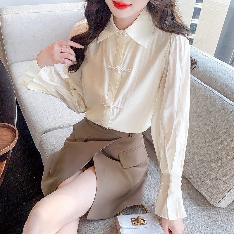 Niche spring and autumn shirt Chinese style tops for women