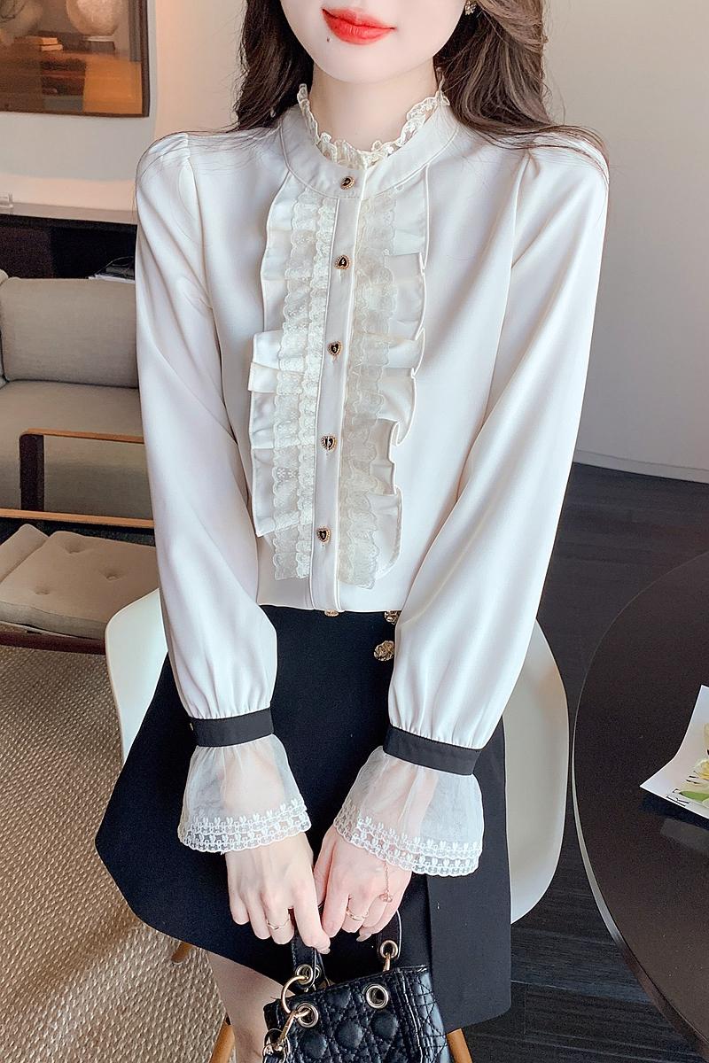 Chanelstyle lace tops France style temperament shirt for women