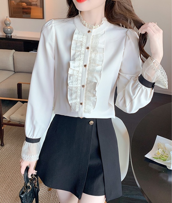 Chanelstyle lace tops France style temperament shirt for women