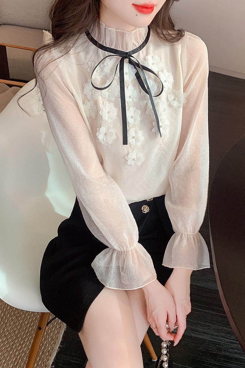 Stereoscopic spring and autumn shirt frenum tops for women