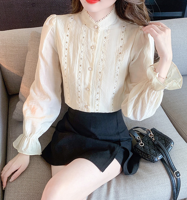 Retro France style embroidery temperament spring shirt