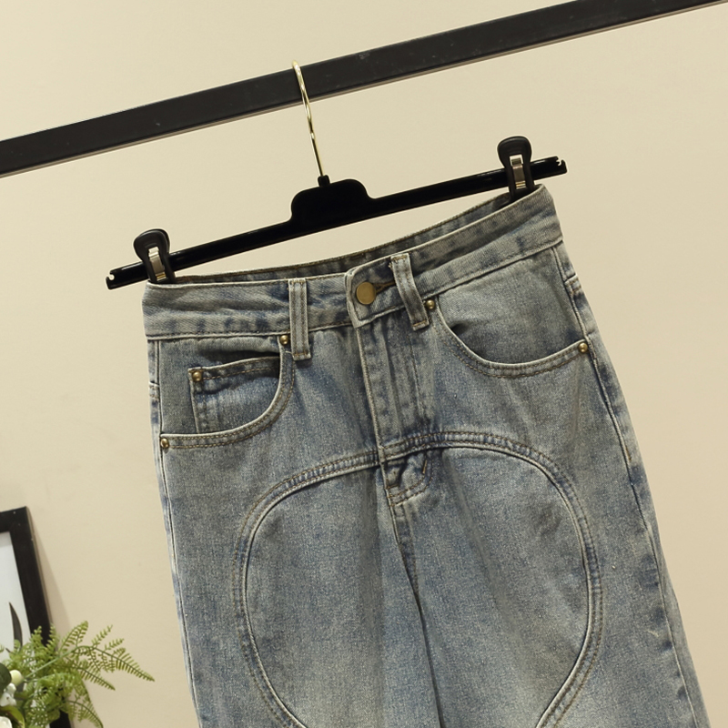 Loose high waist jeans straight slim long pants for women