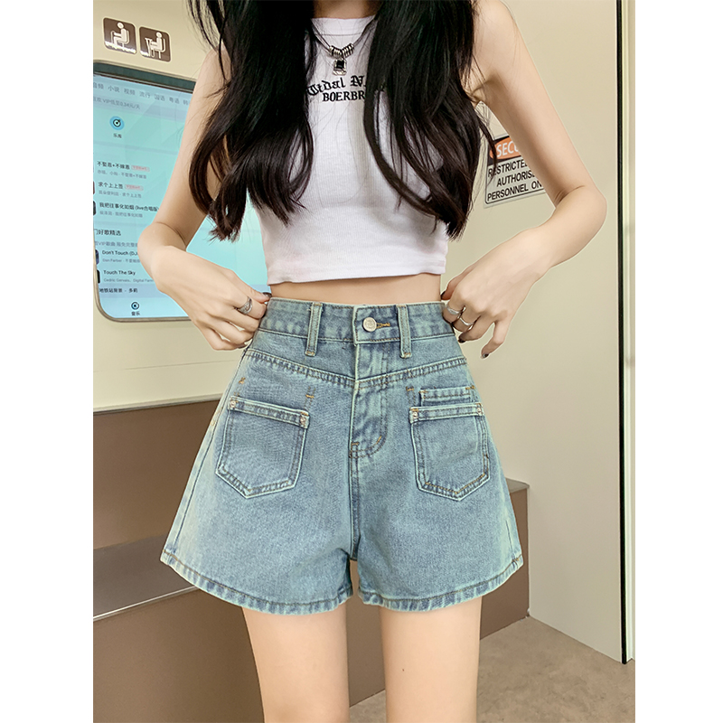 All-match washed shorts large yard short jeans for women