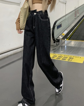 Wide leg irregular jeans high waist long pants for women
