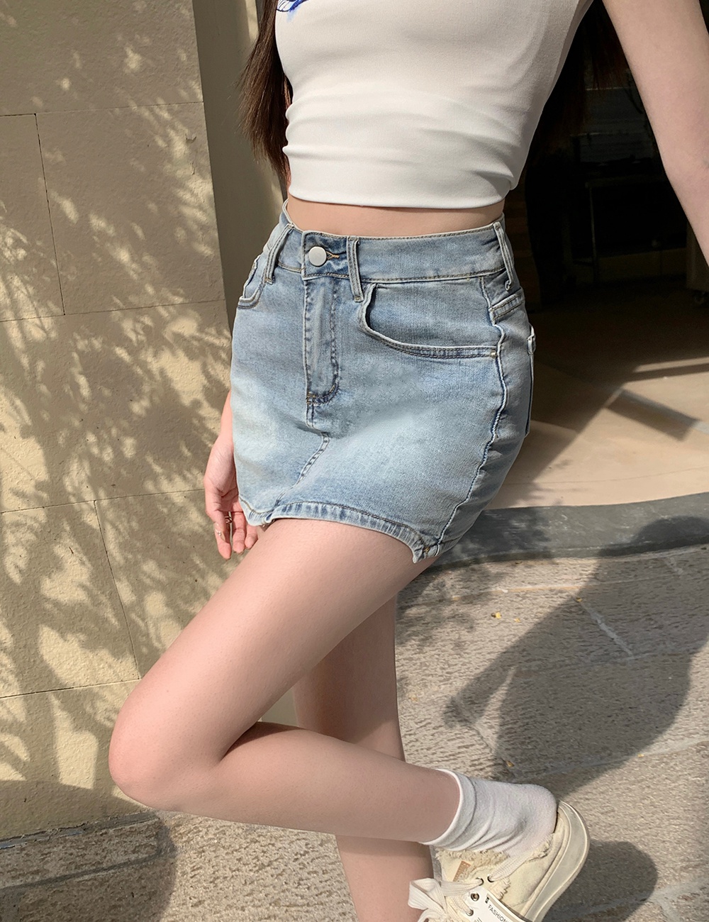 Elasticity spicegirl skirt high waist summer denim skirt