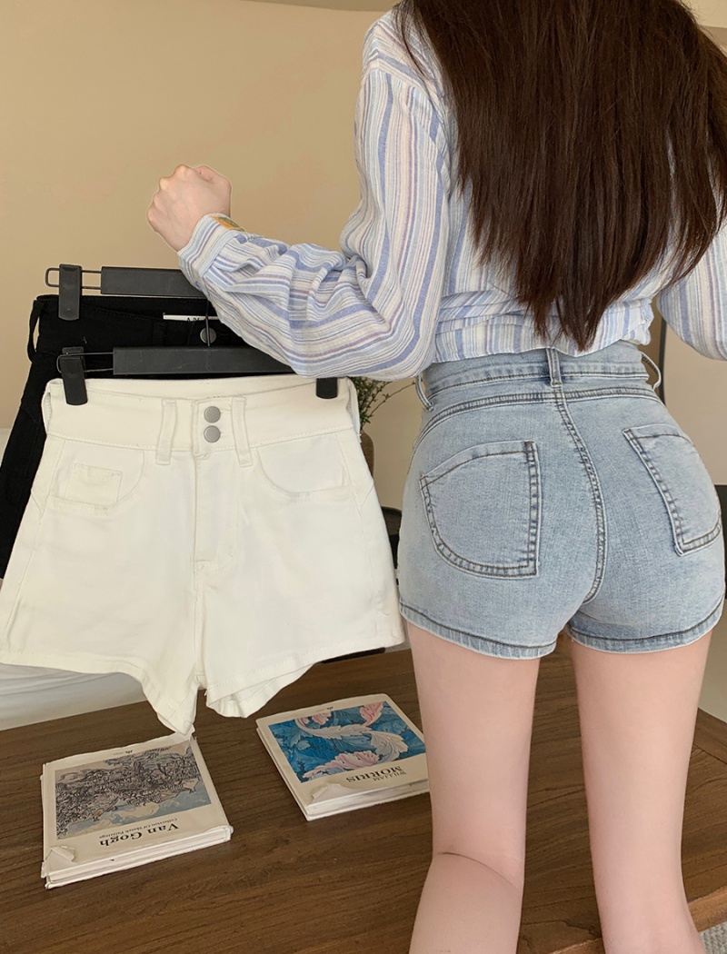 Spicegirl peach elasticity shorts washed tight short jeans