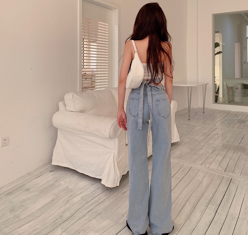 Fashion retro jeans cross slim wide leg pants for women