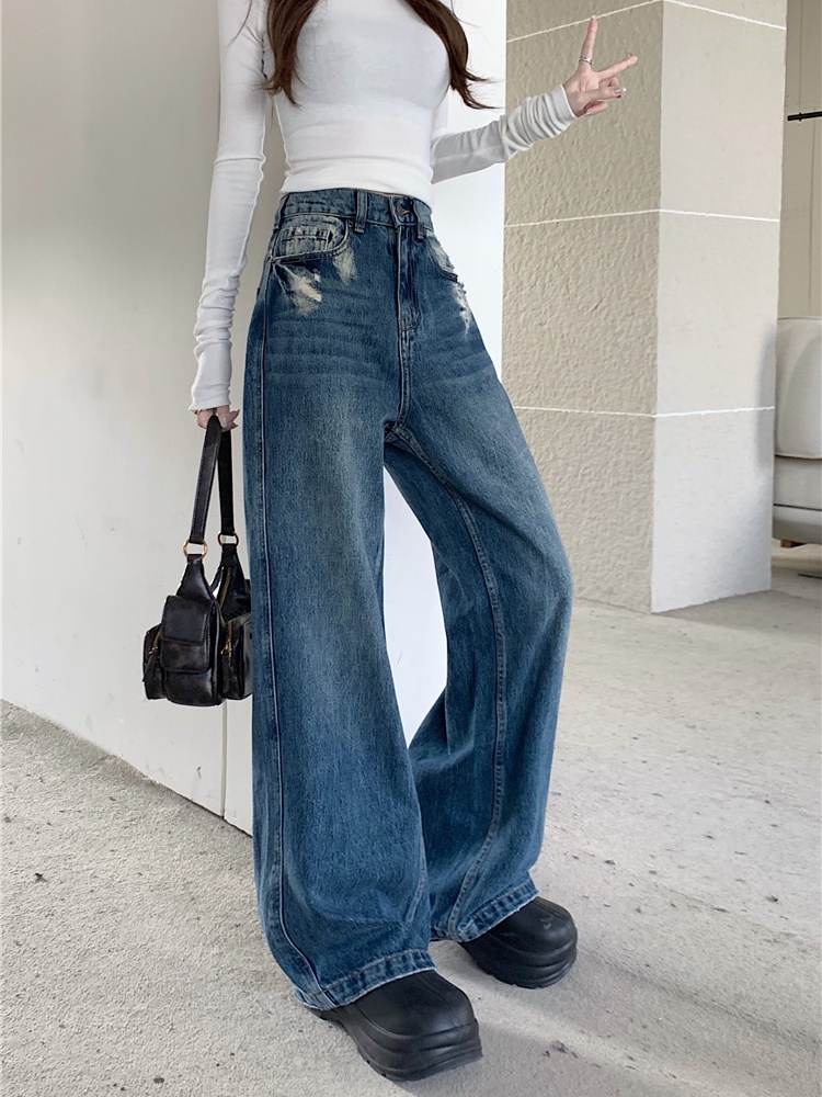 All-match slim retro long pants worn high waist jeans