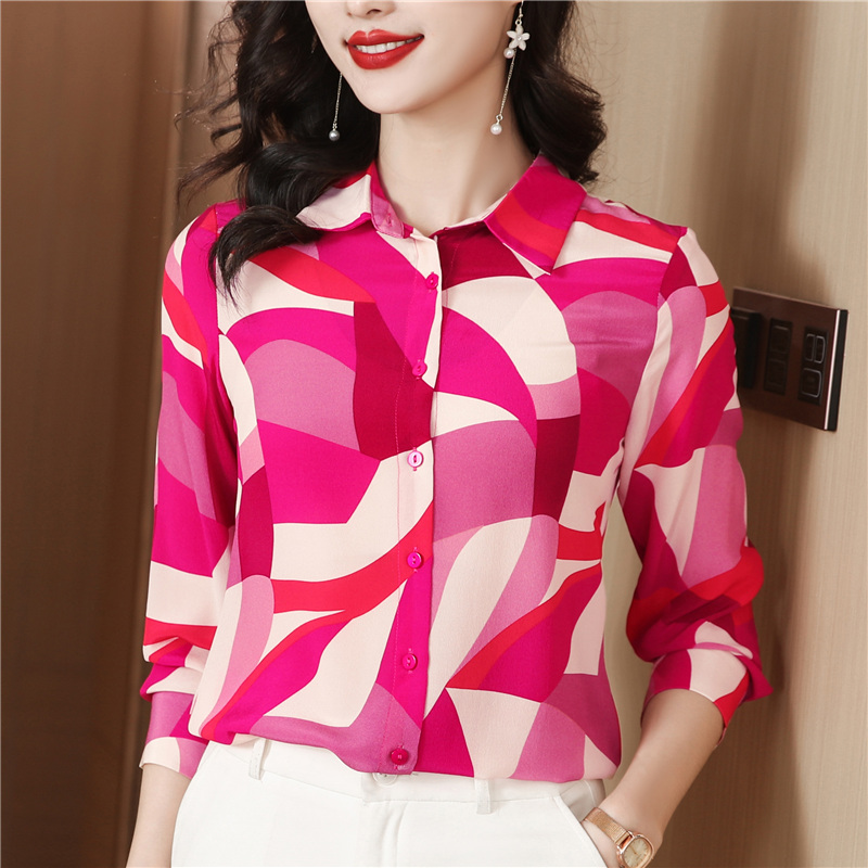 Spring long sleeve tops silk unique shirt for women