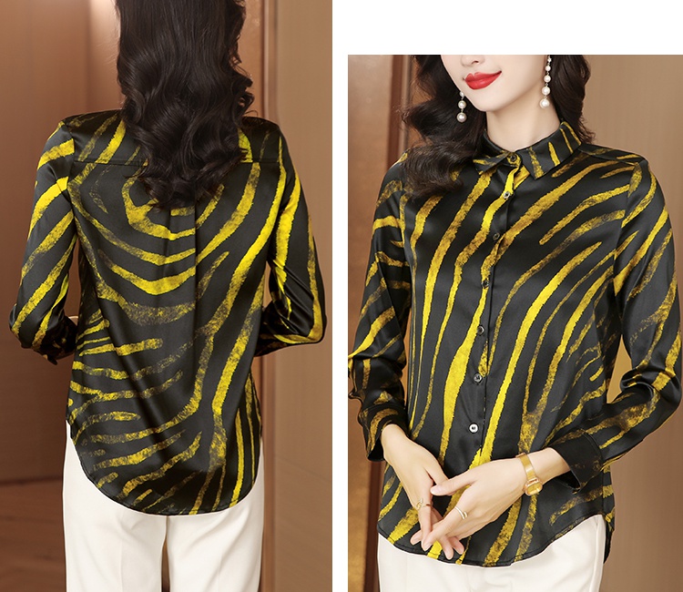 Leopard silk satin shirt long sleeve real silk tops