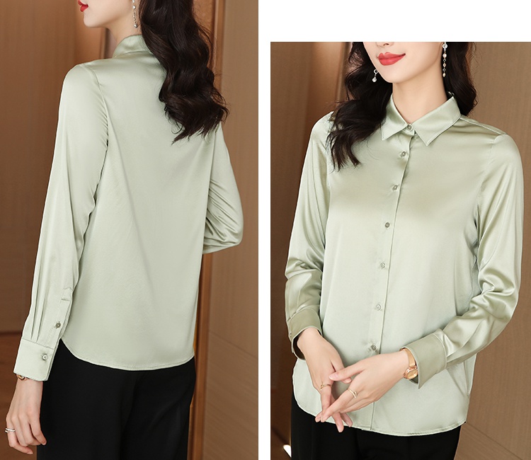 Real silk spring silk tops satin long sleeve shirt for women