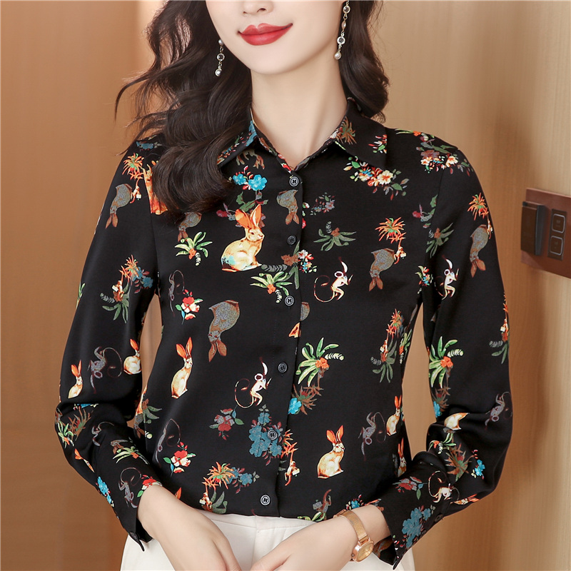 Real Silk Women's Shirts Loose Tops Blouses for Women Spring