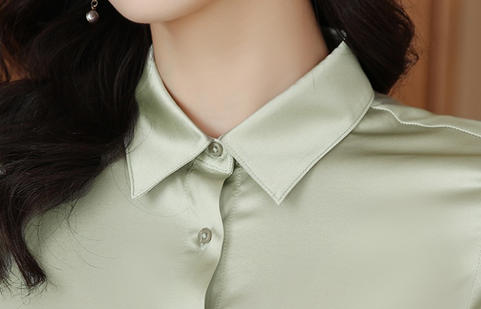 Long sleeve real silk silk shirt satin green tops