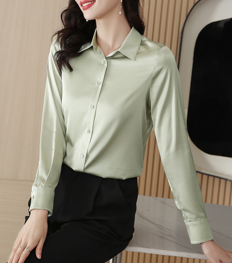 Long sleeve real silk silk shirt satin green tops