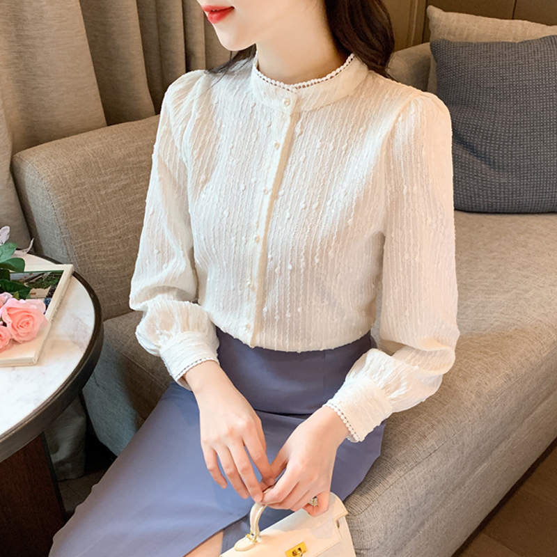 Spring sweet tops cstand collar retro shirt for women
